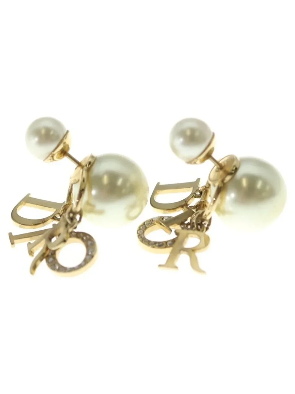 Dior Tribales Earrings Logo Pearl Rhinestone Gold